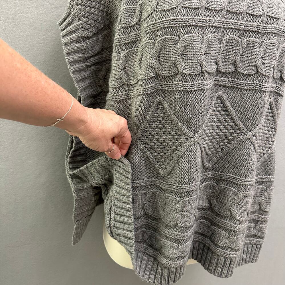 Chico's Gray Cable Knit Poncho Sweater OS Acrylic Mock Neck Textured Pullover - Picture 5 of 14